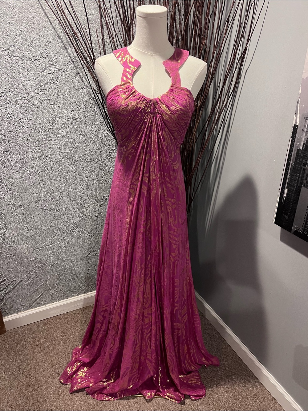 🌺AIDEN MATTOX PINK AND GOLD GRECIAN MAXI DRESS SIZE 10🌺